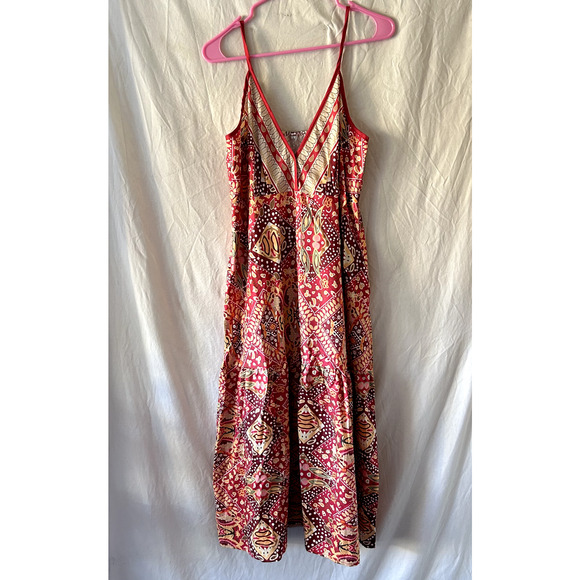 Bohemian Maxi Dress L Flowy Colorful Multicolor Boho Vacation Abstract - Picture 1 of 7